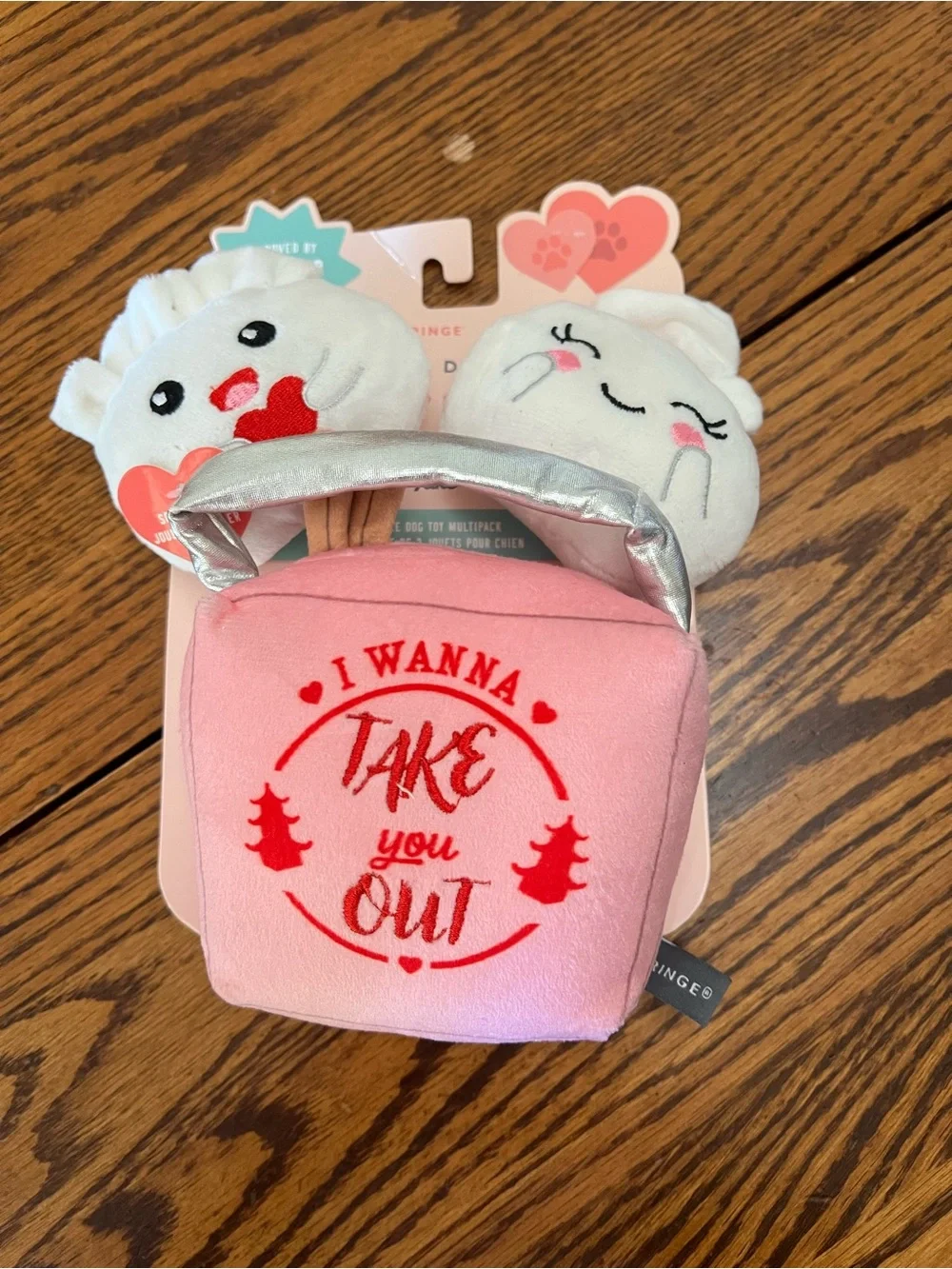 Fringe Studio Pink & Cream Plush Takeout Dog Toy Set